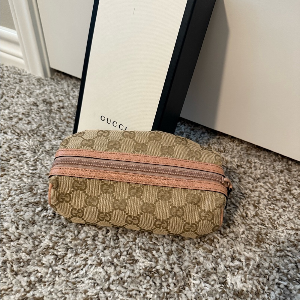 Gucci Beige and Pink Monogram Cosmetic Case